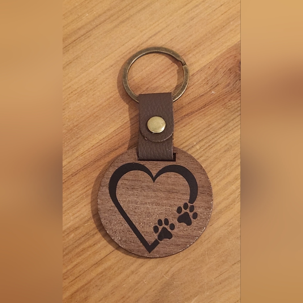 Heart Paw Print Wooden Keychain